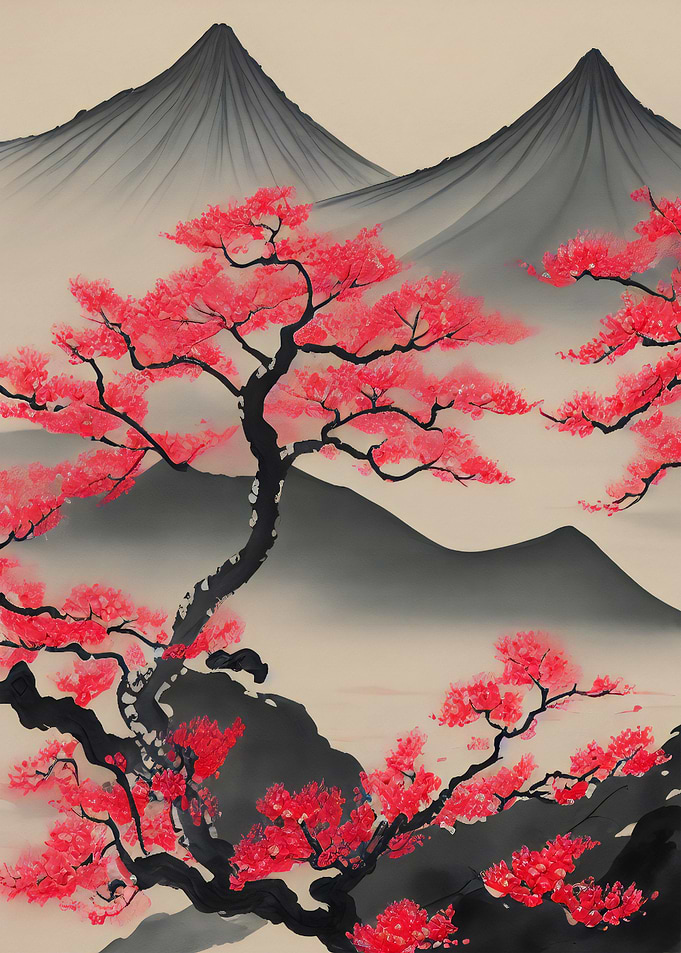Asian Wash Ink Landscape