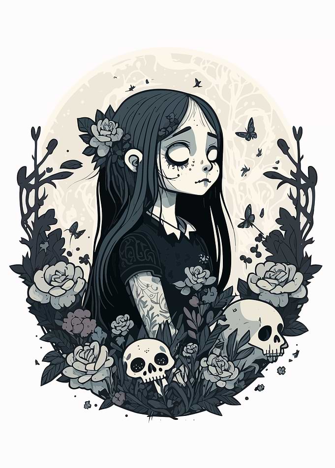 sad teen girl with flowers