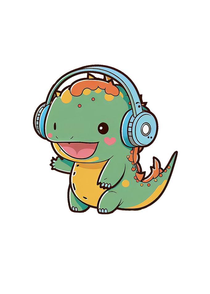 Dino with Headphones