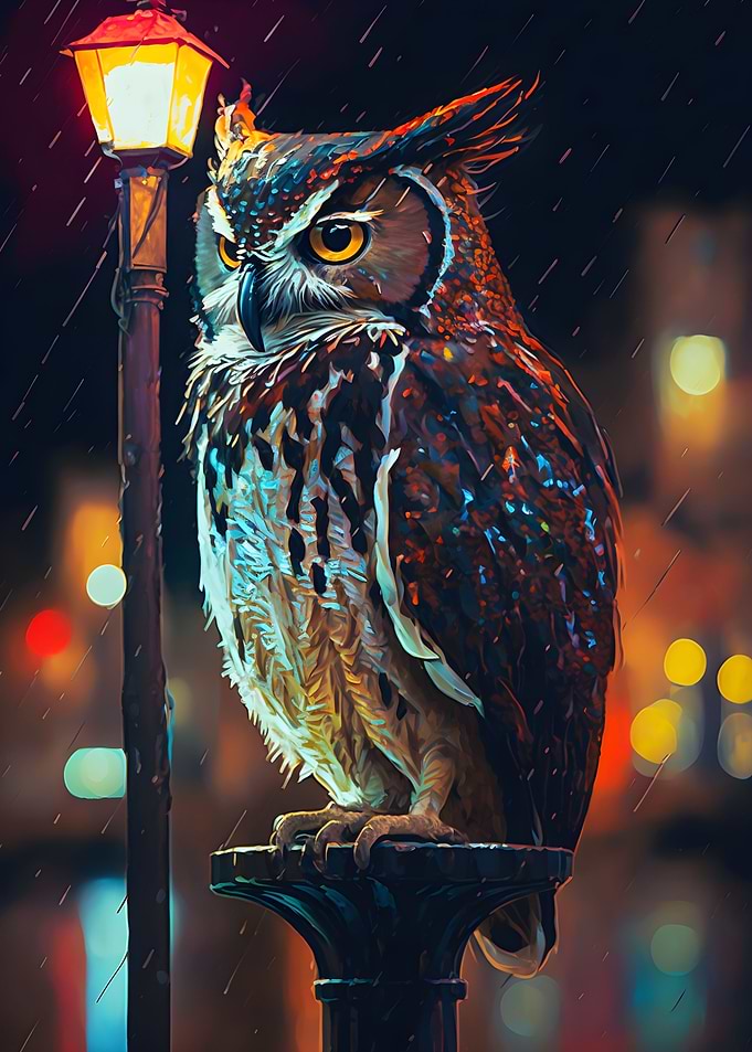 Neon Nightscape Owl