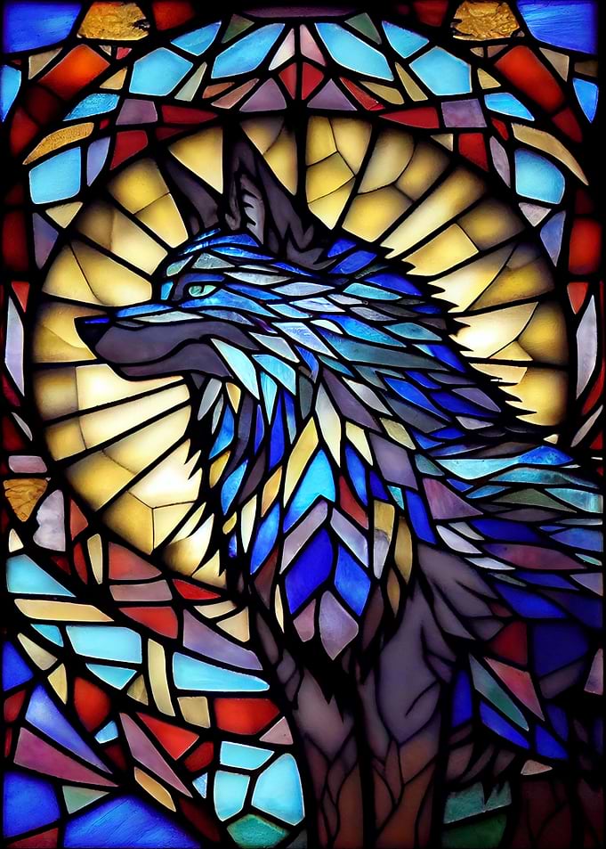 Wolf Stained Glass Style