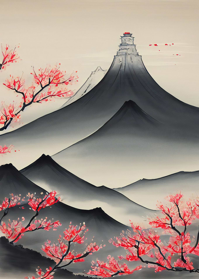 Asian Wash Ink Landscape