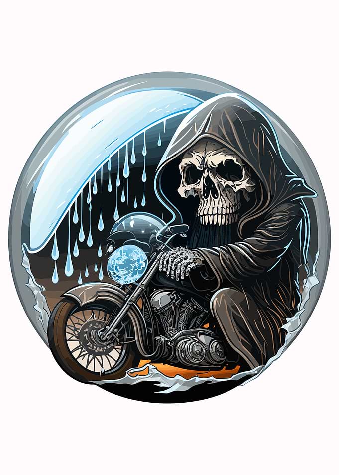 Grim reaper riding a bike