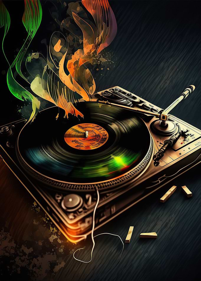 Vinyl record playing music