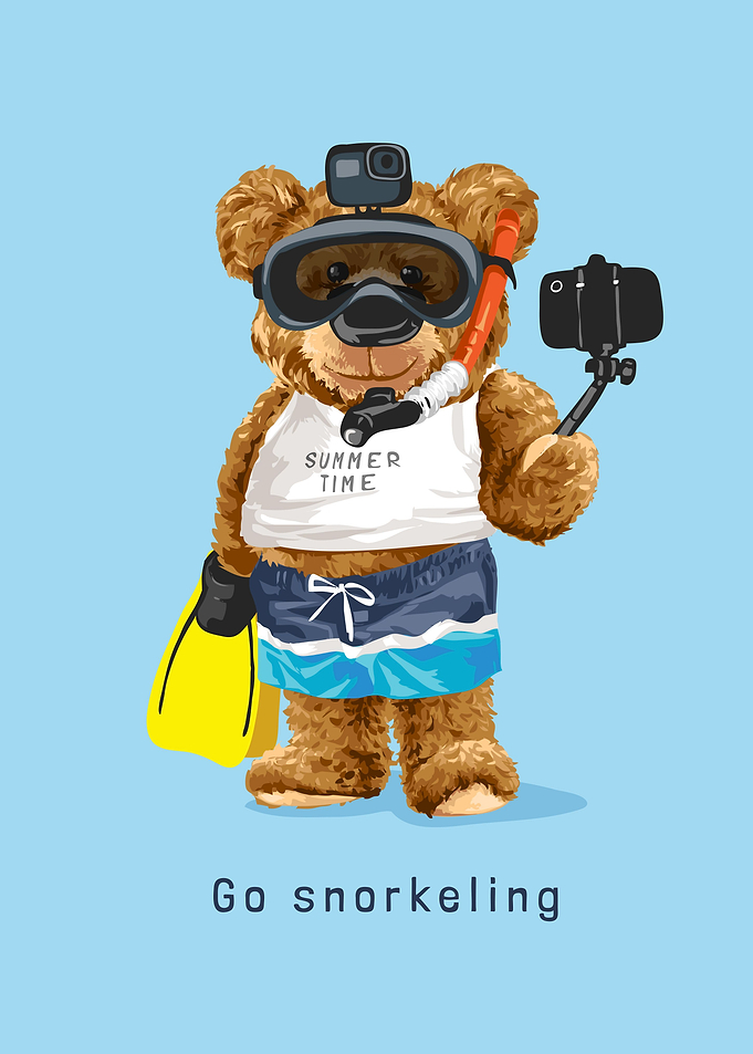 Bear doll in snorkeling