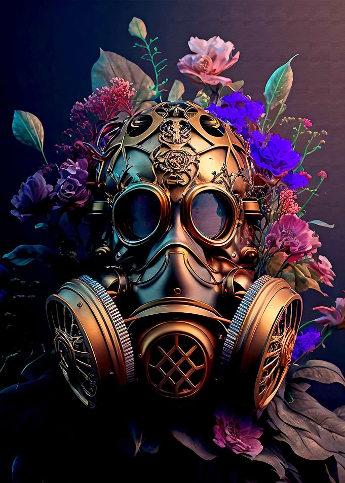 Flower in gas mask