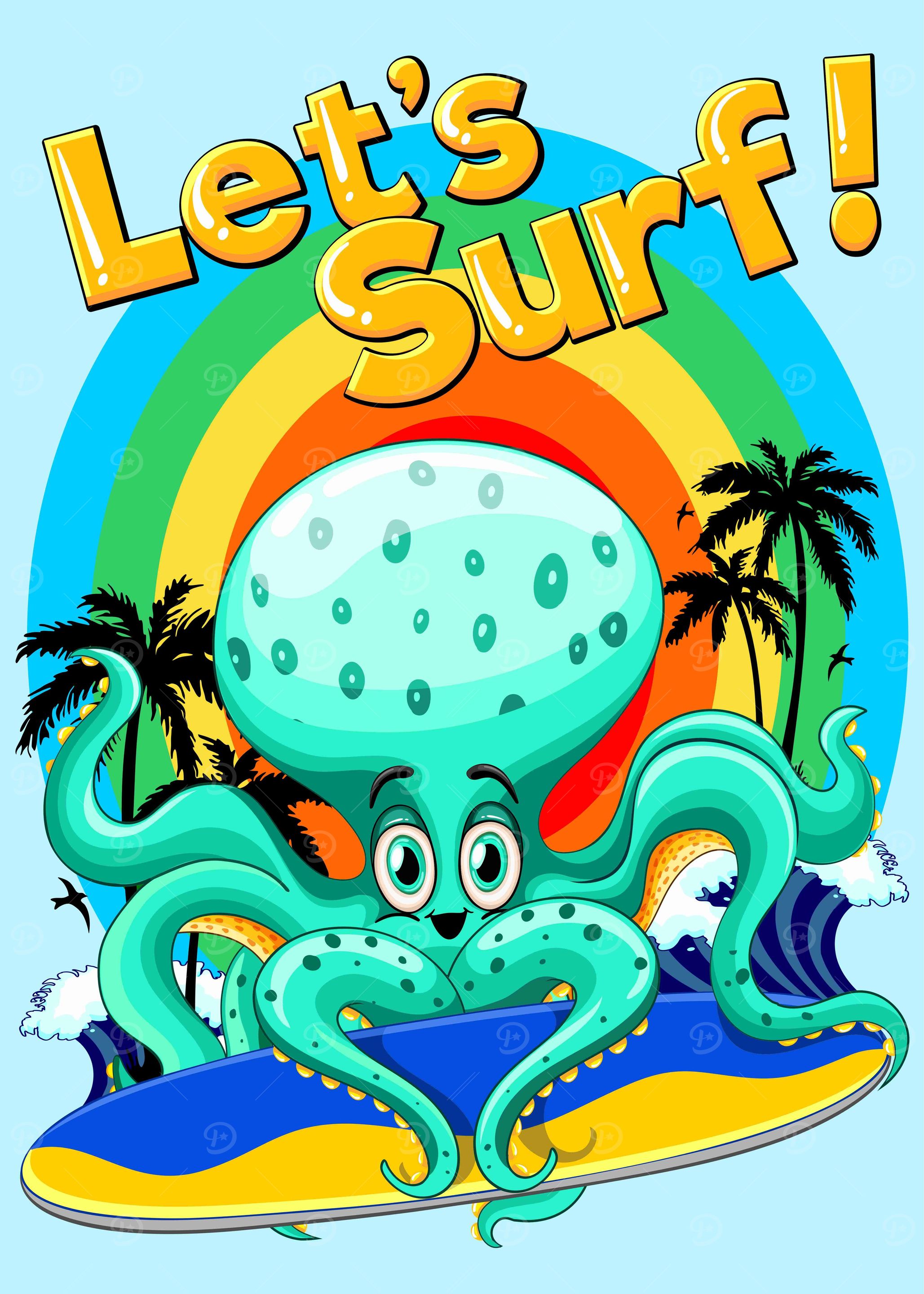 Octopus Cartoon Surfer