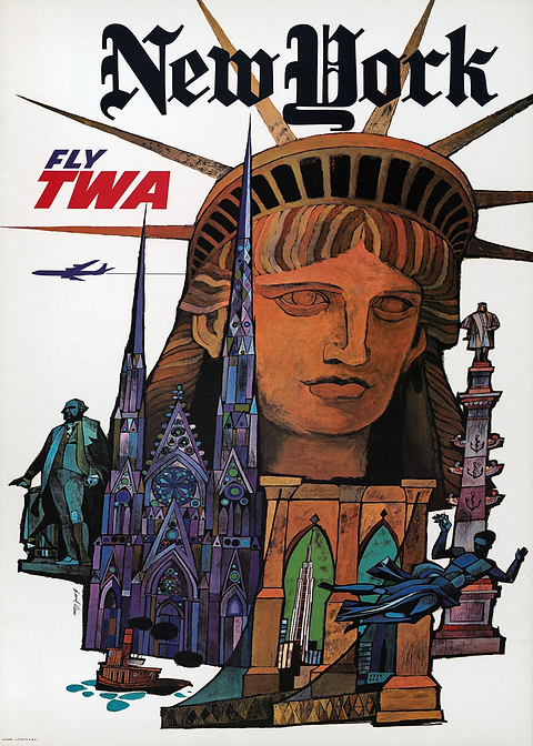 Fly TWA New York Poster — retro advertising art on metal