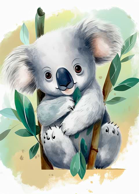 Koala Watercolor Print — kids room metal wall art