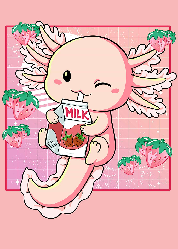 Kawaii Axolotl Strawberry