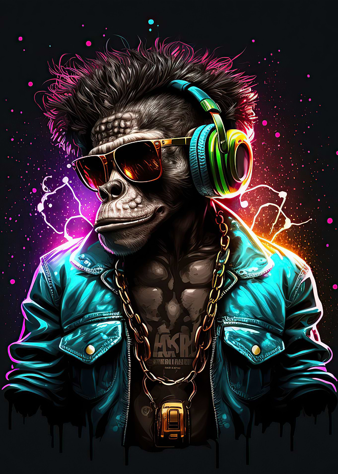 Monkey headphone dj music