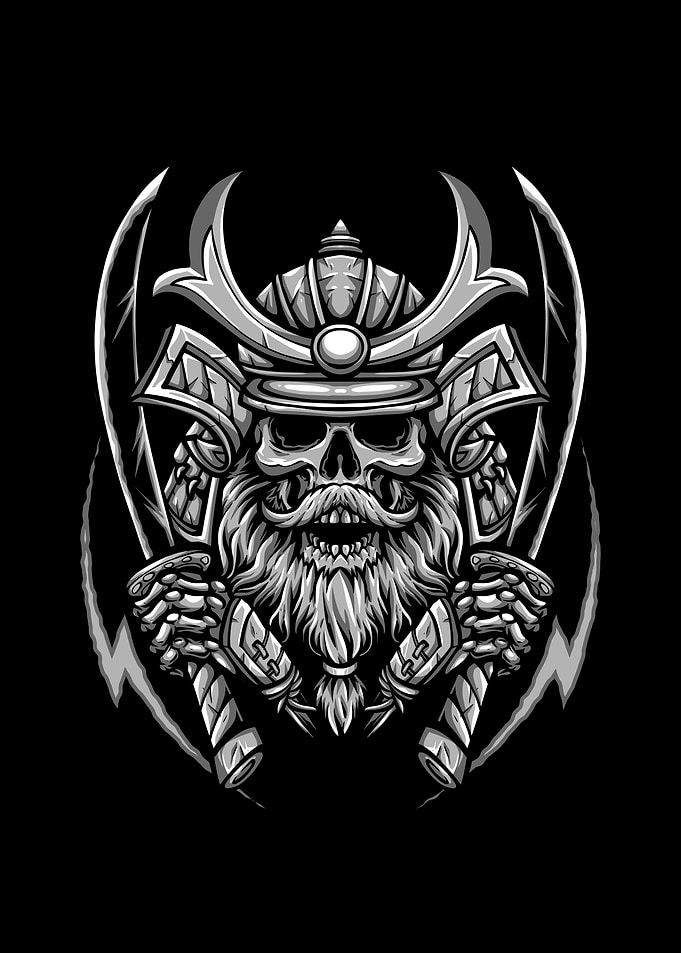 Skull samurai holding