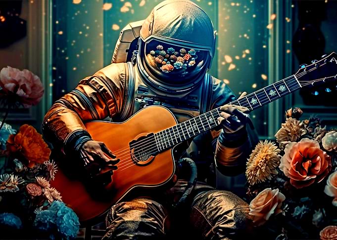 Astronaut playing guitar