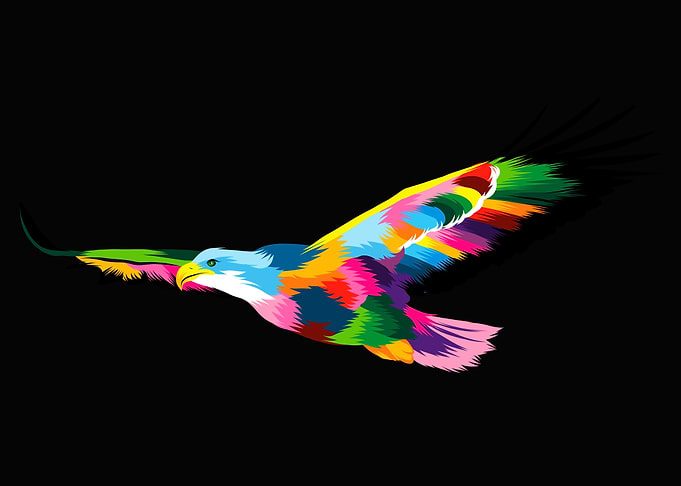 Abstract flying bald eagle