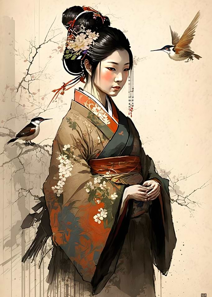 Woman with Hummingbirds