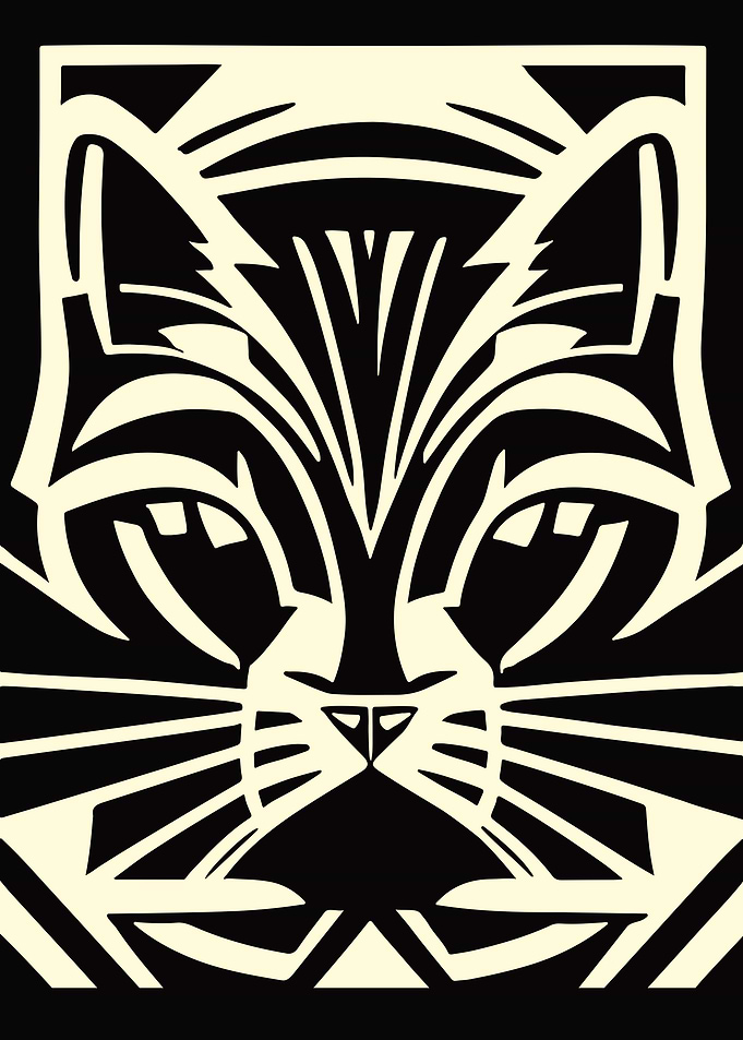 Monochrome Cat Linocut