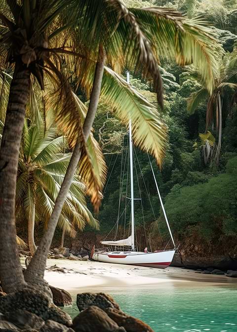 Beached Sailboat Paradise — living room metal wall art