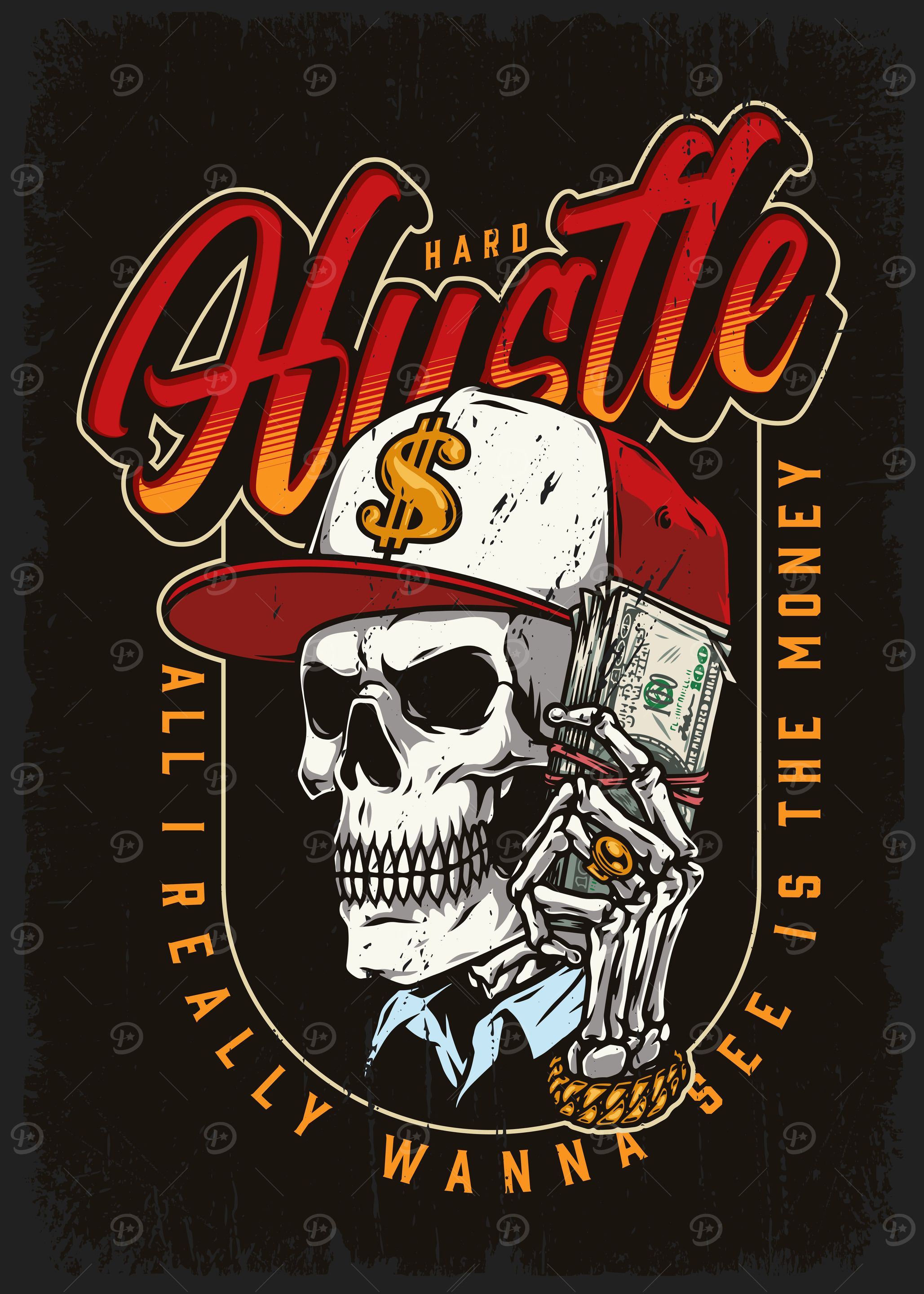 Hustle Hard Skull Money