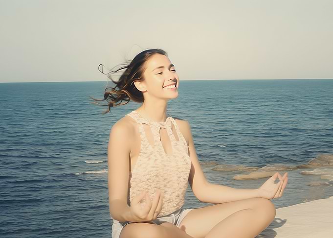 Girl yoga sea beachfront s