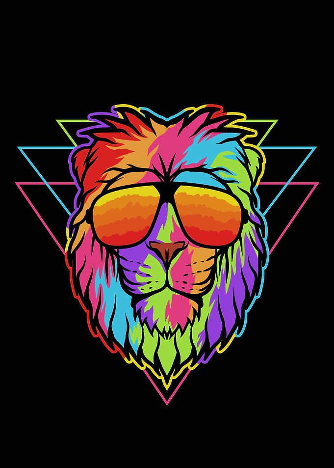 Lion head colorful retro