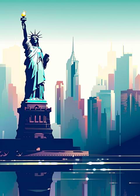NYCs Lady Illuminated — metal poster wall art