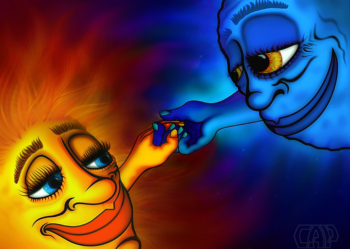 Sun and Moon Holding Hands