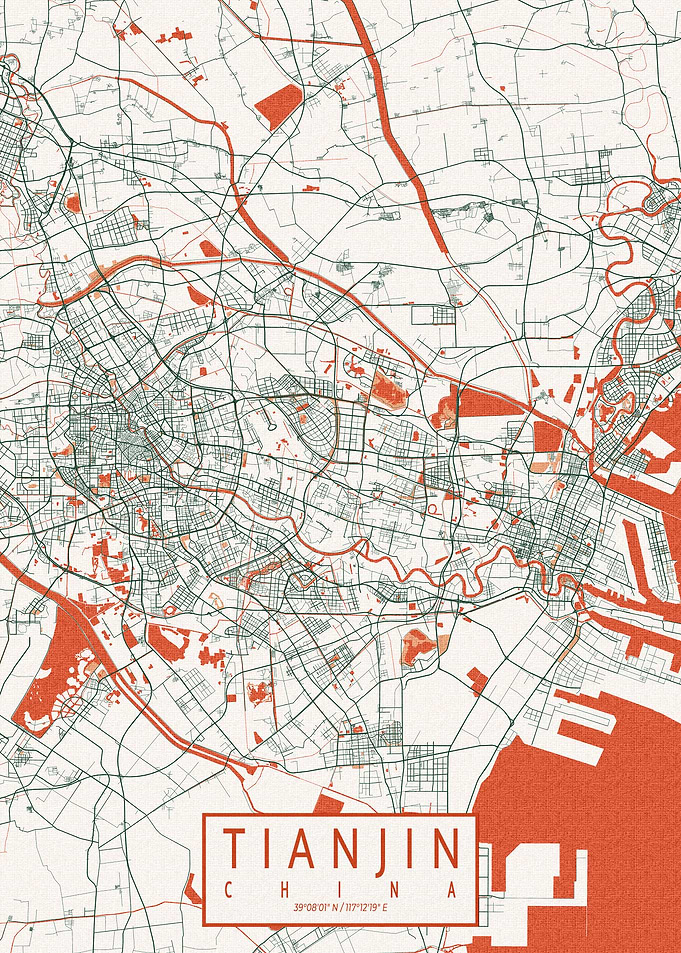 Tianjin City Map Bohemian