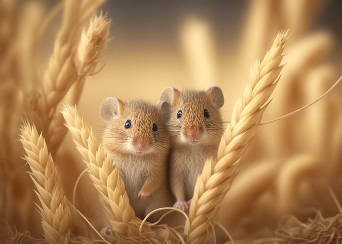 Cute field mice on wheat