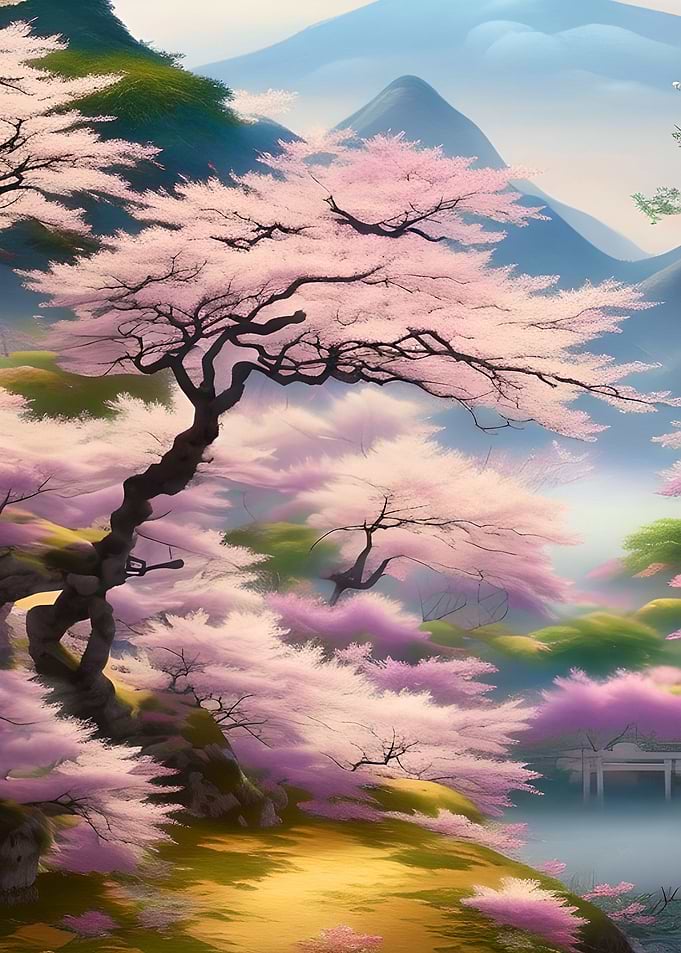Cherry Tree by Mountains
