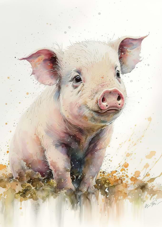Watercolor pig baby