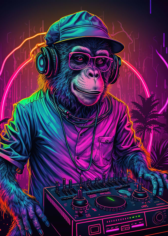 Monkey headphone dj music