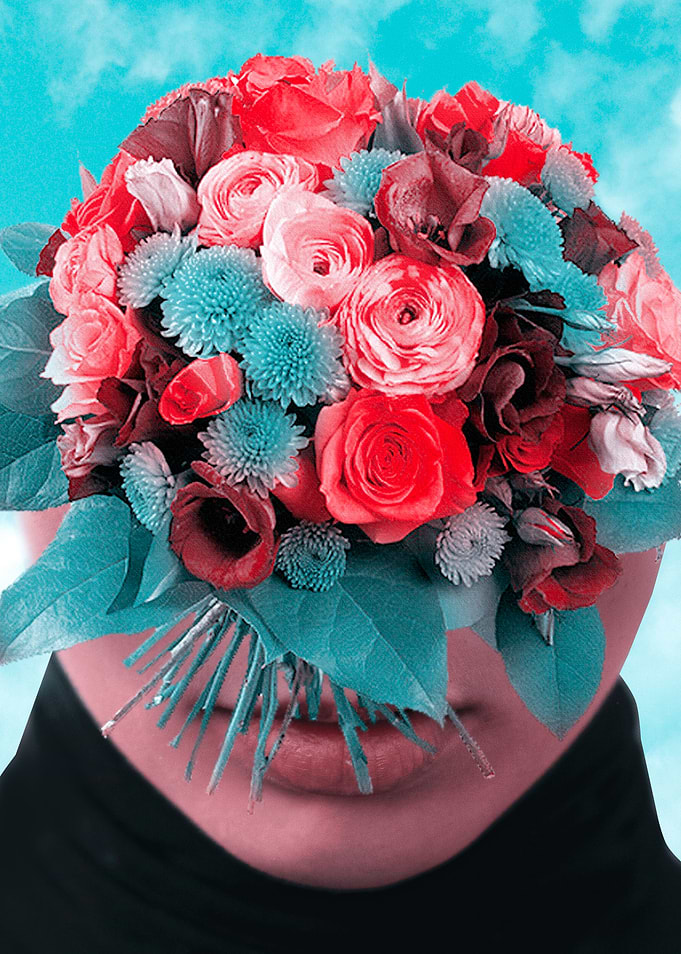 Surreal Head with flowers