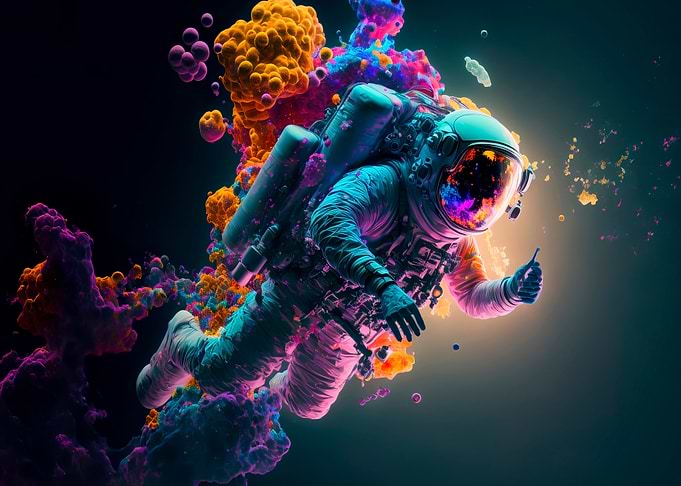 Astronaut in galaxy helmet