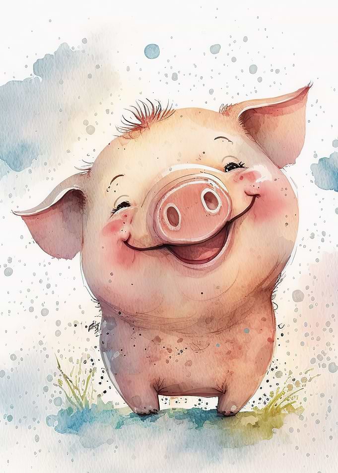 Watercolor pig baby
