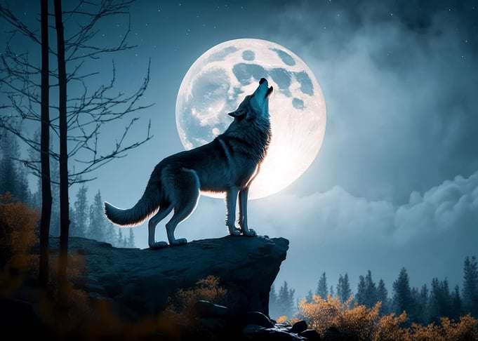 Wolf standing on hill