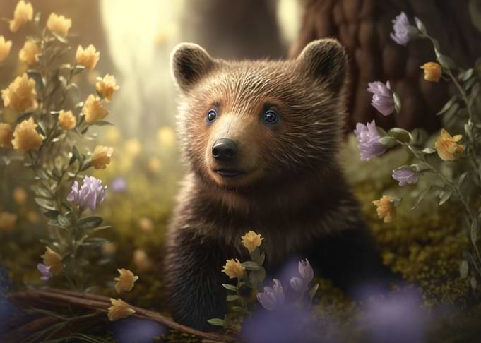 Bear cub in meadows