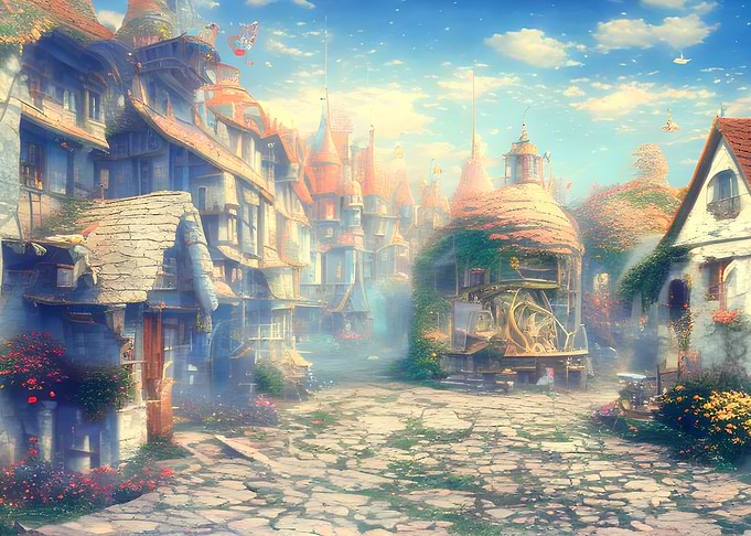 A fairytale town, blue sky