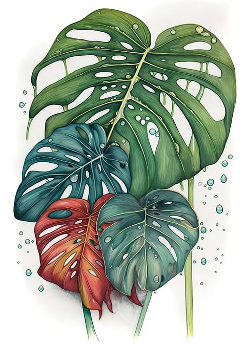 Rainy Jungle Monstera — monstera botanical metal print