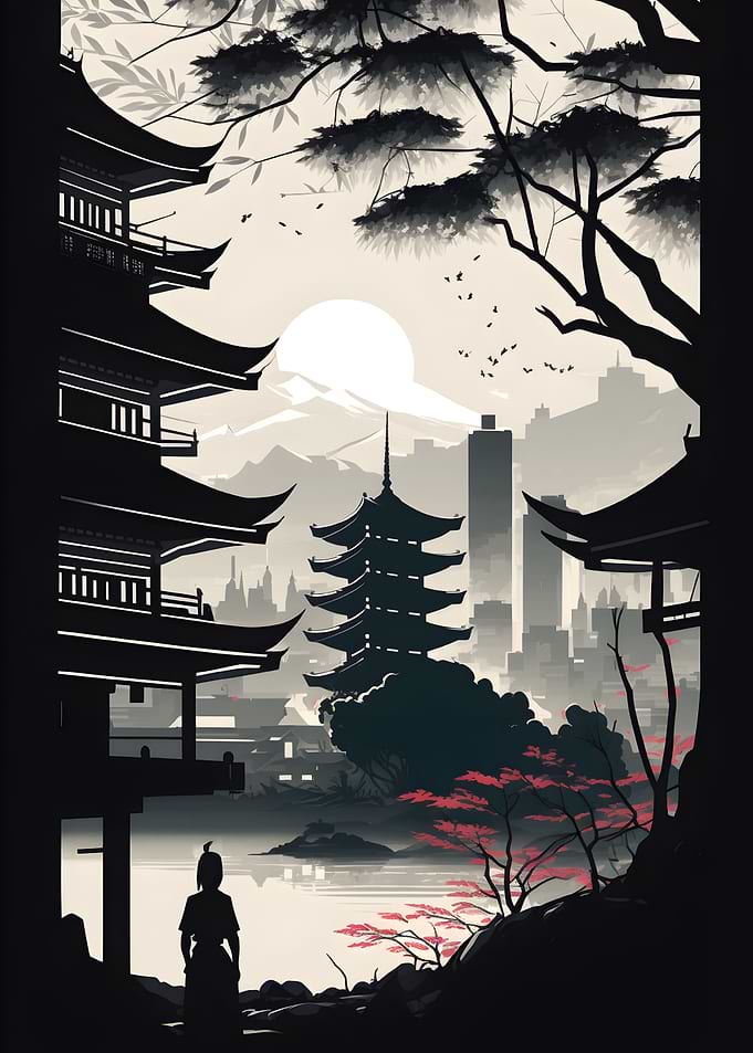 White Asian Cityscape