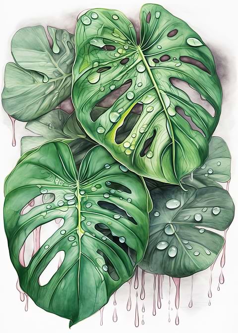 Tropical Rainy Monstera — monstera botanical metal print