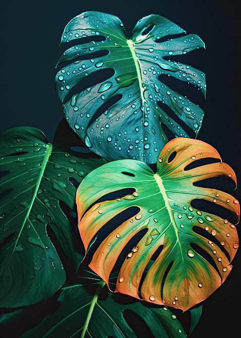 Tropical Drops of Monstera — monstera botanical metal print