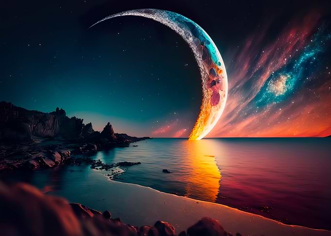Crescent in the starry sky