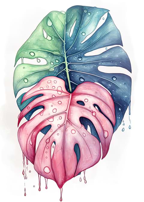 Colorful Jungle Sketches — monstera botanical metal print