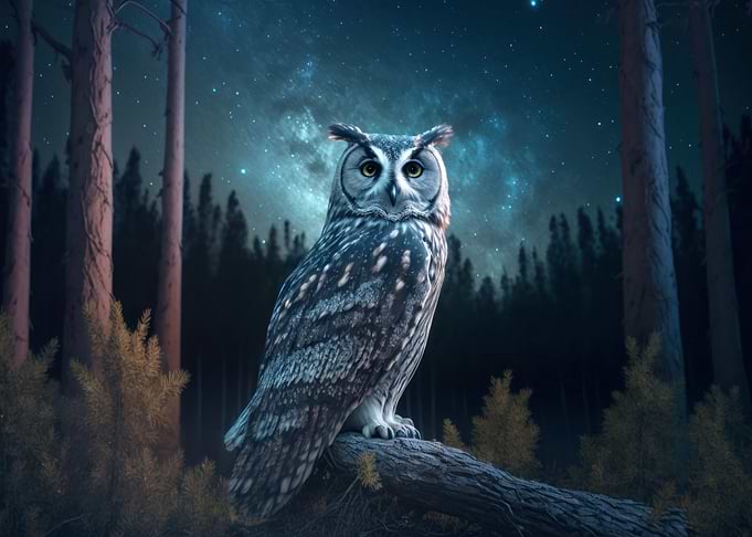 Owl sits on the trunk