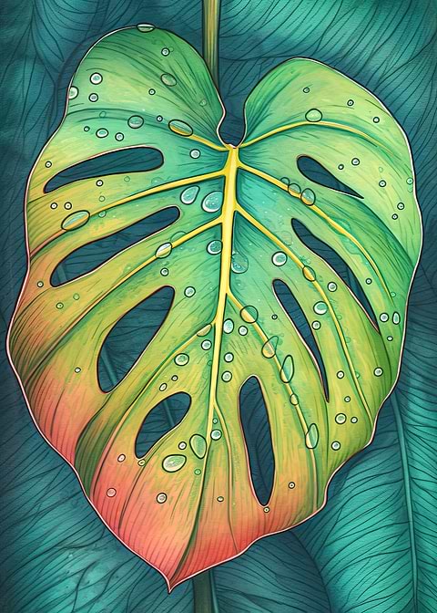 Rainy Monstera Abstract — monstera botanical metal print