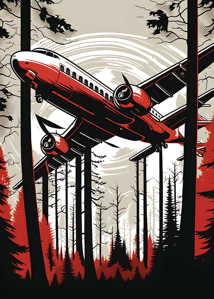 Airplane in Forest Vintage