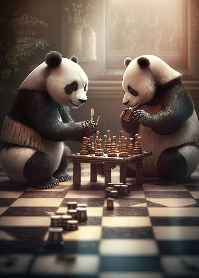 Panda Bears Playing Chess
