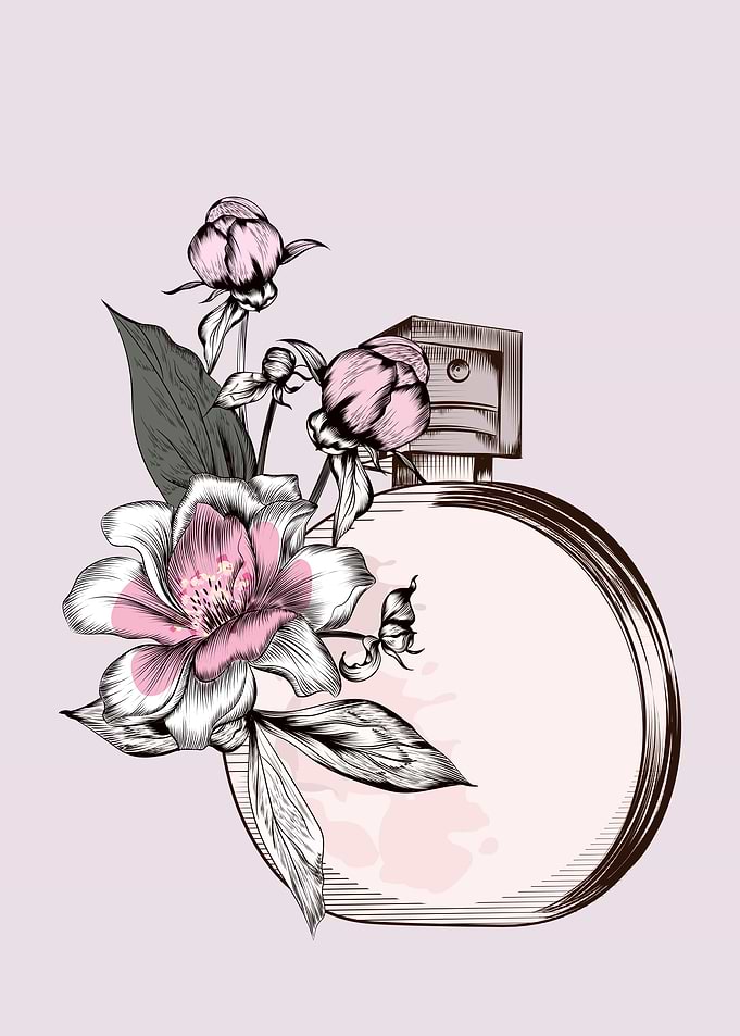 Perfume Bottle and Flowers