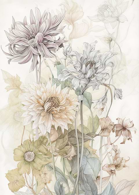 Penciled Petals — living room metal wall art