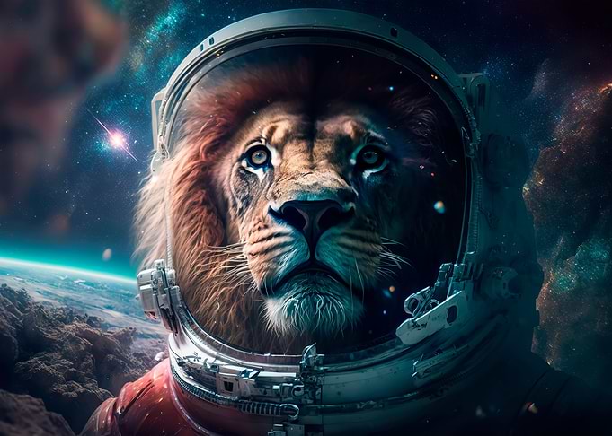 Beautiful lion to space